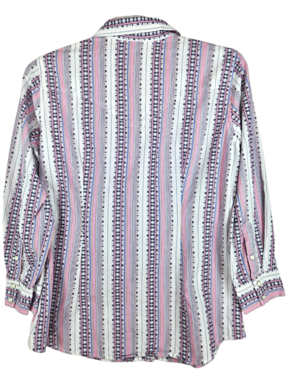 Wrangler Retro Western Pearl Snap Shirt Women L Pink Aztec Stripe Cotton Top - Picture 5 of 8